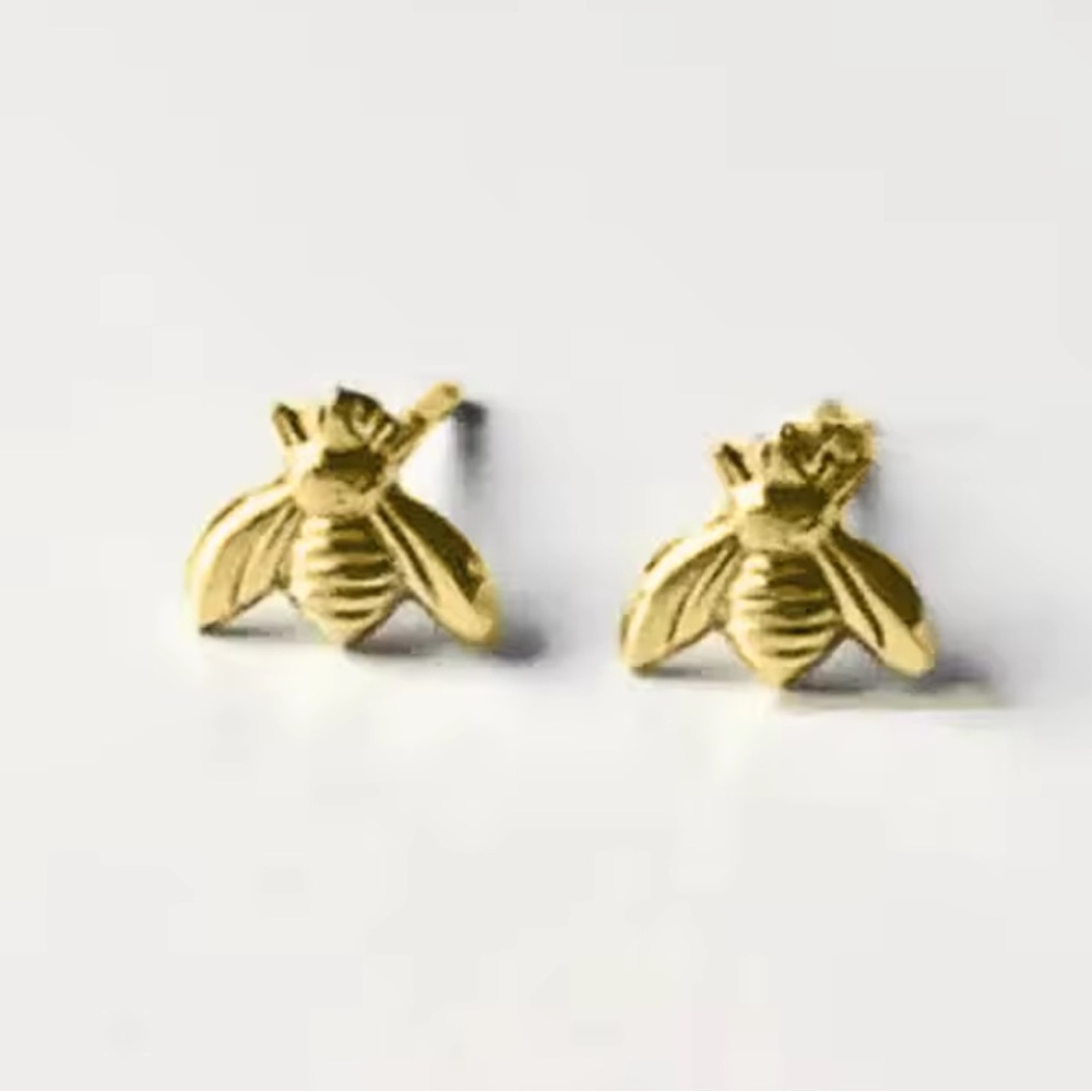 Petite Gold Bee Earrings - Picture 3 of 4
